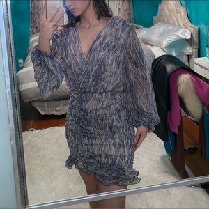 Zara Patterned Ruched Mini Dress